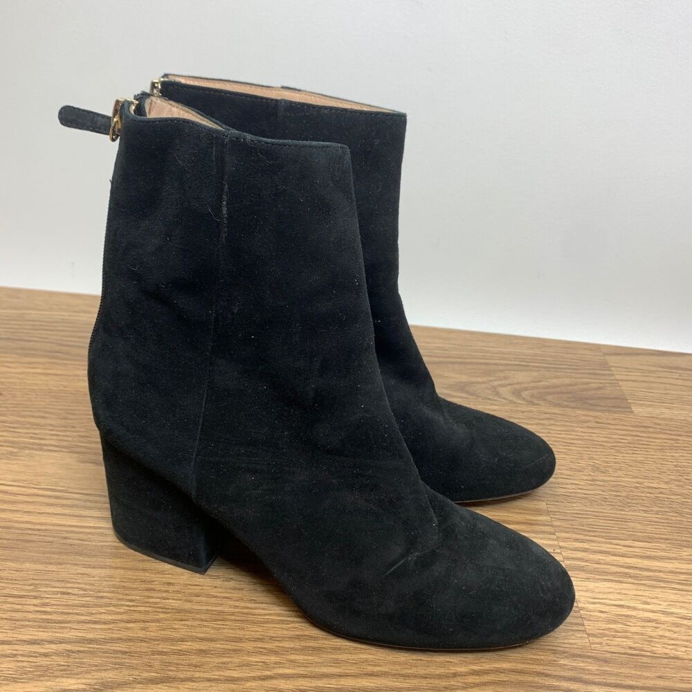 J.Crew Boots Womens Size 7 Black Suede Sadie Leather Round Toe Heeled